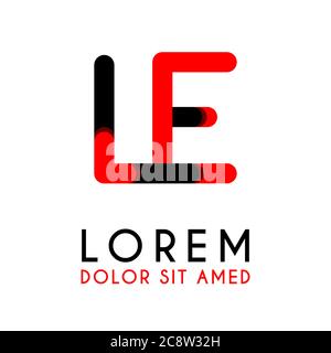 initial Letter LE with red Black and has rounded corners Stock Vector