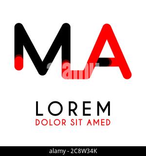 initial Letter MA with red Black and has rounded corners Stock Vector