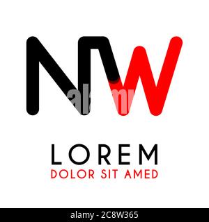initial Letter NW with red Black and has rounded corners Stock Vector