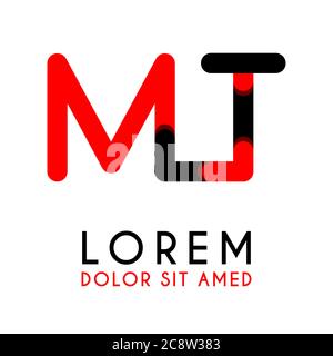 initial Letter MT with red Black and has rounded corners Stock Vector
