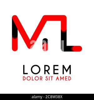 initial Letter ML with red Black and has rounded corners Stock Vector