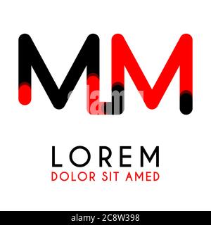 initial Letter MM with red Black and has rounded corners Stock Vector