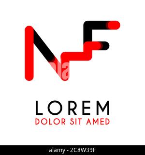 initial Letter NF with red Black and has rounded corners Stock Vector