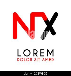 initial Letter NX with red Black and has rounded corners Stock Vector