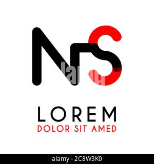 initial Letter NS with red Black and has rounded corners Stock Vector