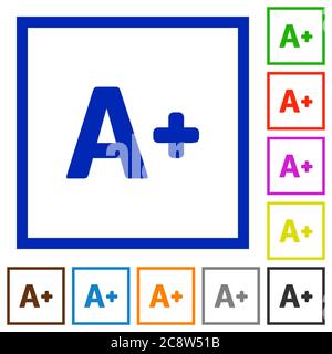 Set of color square framed Increase font size flat icons Stock Vector