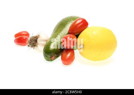 ingredients for homemade guacamole on white Stock Photo