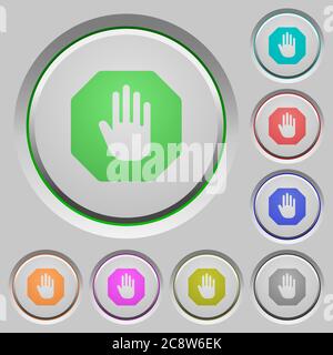 Set of color Stop sign sunk push buttons. Stock Vector