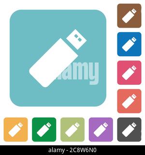 Flat pendrive icons on rounded square color backgrounds. Stock Vector