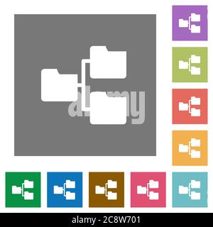 Shared folders flat icon set on color square background. Stock Vector