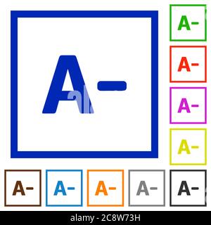 Set of color square framed Decrease font size flat icons Stock Vector