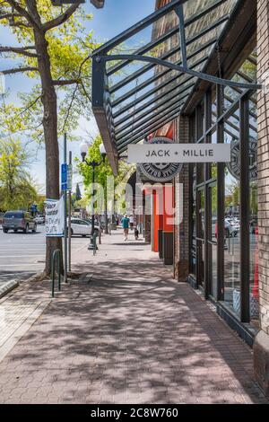 BEND, UNITED STATES - May 10, 2020: View of Wall Street in downtown Bend Oregon Stock Photo