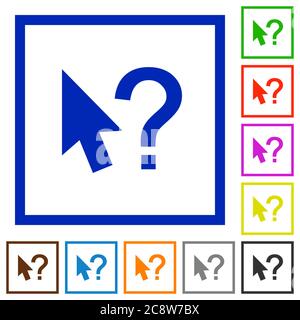 Set of color square framed Help cursor flat icons Stock Vector