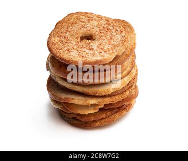 Stack  of mini toasts bread isolated on white background Stock Photo