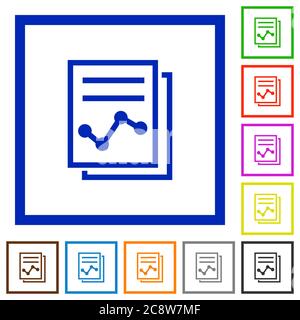 Set of color square framed report flat icons on white background Stock ...