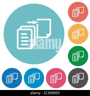 Flat move file icon set on round color background. Stock Vector