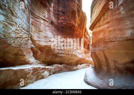 Fantastic beauty of Siq gorge in Petra, Jordan Stock Photo