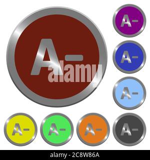 Set of color glossy coin-like decrease font size buttons. Stock Vector