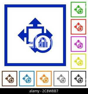 Set of color square framed Size lock flat icons Stock Vector