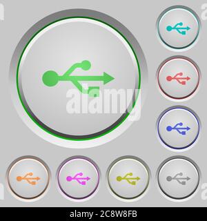 Set of color USB connection sunk push buttons. Stock Vector