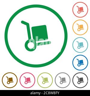 Set of parcel delivery color round outlined flat icons on white background Stock Vector