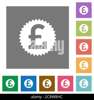 Pound sticker flat icon set on color square background. Stock Vector