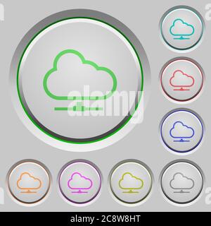 Set of color Cloud network sunk push buttons. Stock Vector