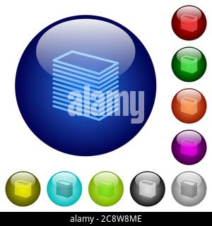 Set of color paper stack glass web buttons. Stock Vector