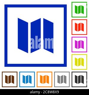 Set of color square framed map flat icons Stock Vector