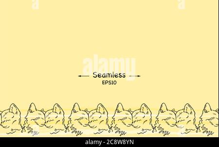 seamless illustration/ simple line design/ two cute kittens together/ love Stock Photo
