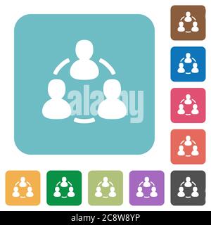 Flat connected users icons on rounded square color backgrounds. Stock Vector