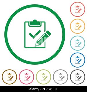 Set of Fill out checklist color round outlined flat icons on white background Stock Vector