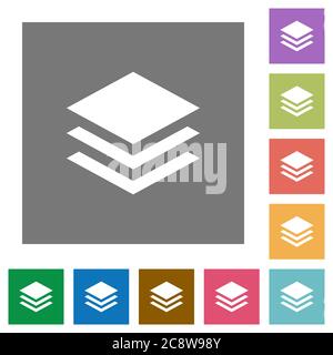 Layers flat icon set on color square background. Stock Vector