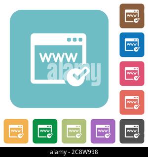 Flat domain registration icons on rounded square color backgrounds. Stock Vector