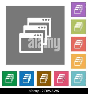 Cascade window view mode flat icon set on color square background. Stock Vector