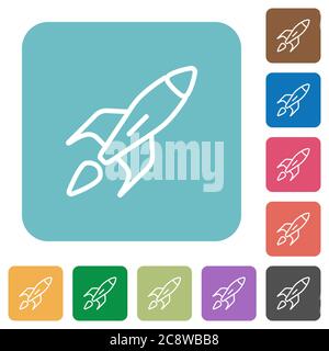 Flat launched rocket icons on rounded square color backgrounds. Stock Vector