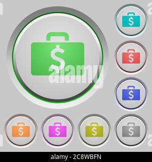 Set of color Dollar bag sunk push buttons. Stock Vector