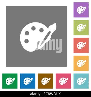 Paint flat icon set on color square background. Stock Vector