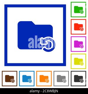 Set of color square framed Undo folder operation flat icons Stock Vector