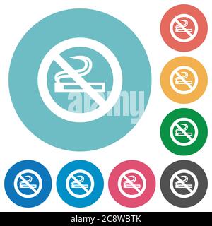 Flat no smoking icon set on round color background. Stock Vector