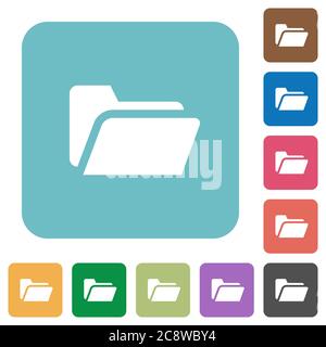 Flat folder open icons on rounded square color backgrounds. Stock Vector