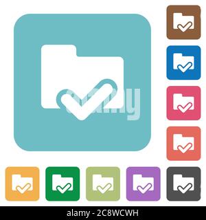 Flat folder ok icons on rounded square color backgrounds. Stock Vector