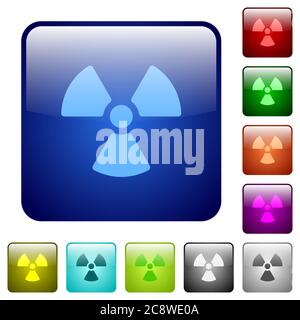 Set of radiation color glass rounded square buttons Stock Vector