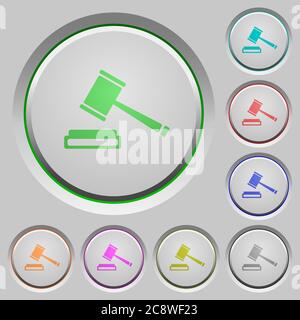 Set of color auction hammer sunk push buttons. Stock Vector