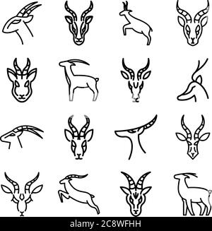 Gazelle icons set, outline style Stock Vector