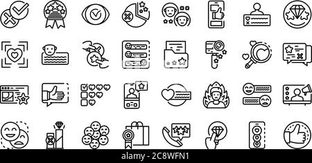Product review icons set, outline style Stock Vector
