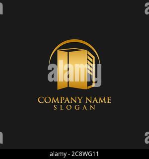 House Abstract Real Estate Residential Logo Design Template for Company. Building Vector Silhouette on Black Background Stock Vector