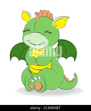 Cute baby dragon, Picture in hand drawing cartoon style, for t-shirt wear fashion print design, greeting card, postcard. baby shower. party invitation Stock Vector