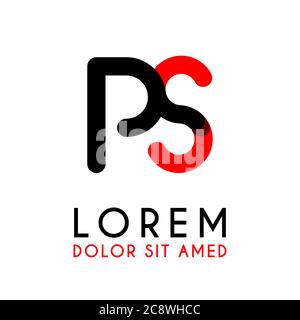 initial Letter PS with red Black and has rounded corners Stock Vector