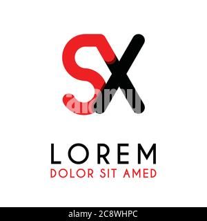 initial Letter SX with red Black and has rounded corners Stock Vector